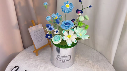 Handmade Crochet Flower Bouquet in Silver Bucket – Perfect for Weddings, Anniversaries, Mother's Day, Valentine's Day, Housewarming, Office Decor, and Gift Giving
