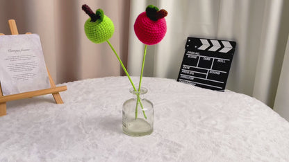Raccolta Fresca: Palo Artigianale a Maglia a Forma di Mela per una Decorazione Giardino Fantastica