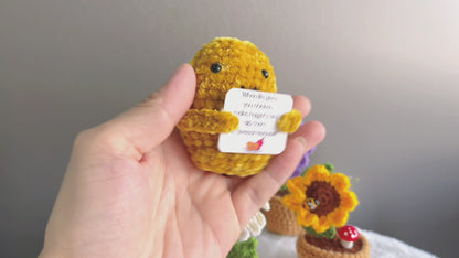 Personalisiertes Nugget und gehäkeltes Mini-Blumentopf-Paket mit positivem Zitat - Genesungsinspirierendes Geschenk Neujahrsvorsatz