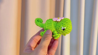 Chameleon Add on with Flower, Hand Crocheted Reptile Plush for Bouquet Floral Arrangements, Unique Gift for Valentine's, Anniversary, Birthday, Baby Shower