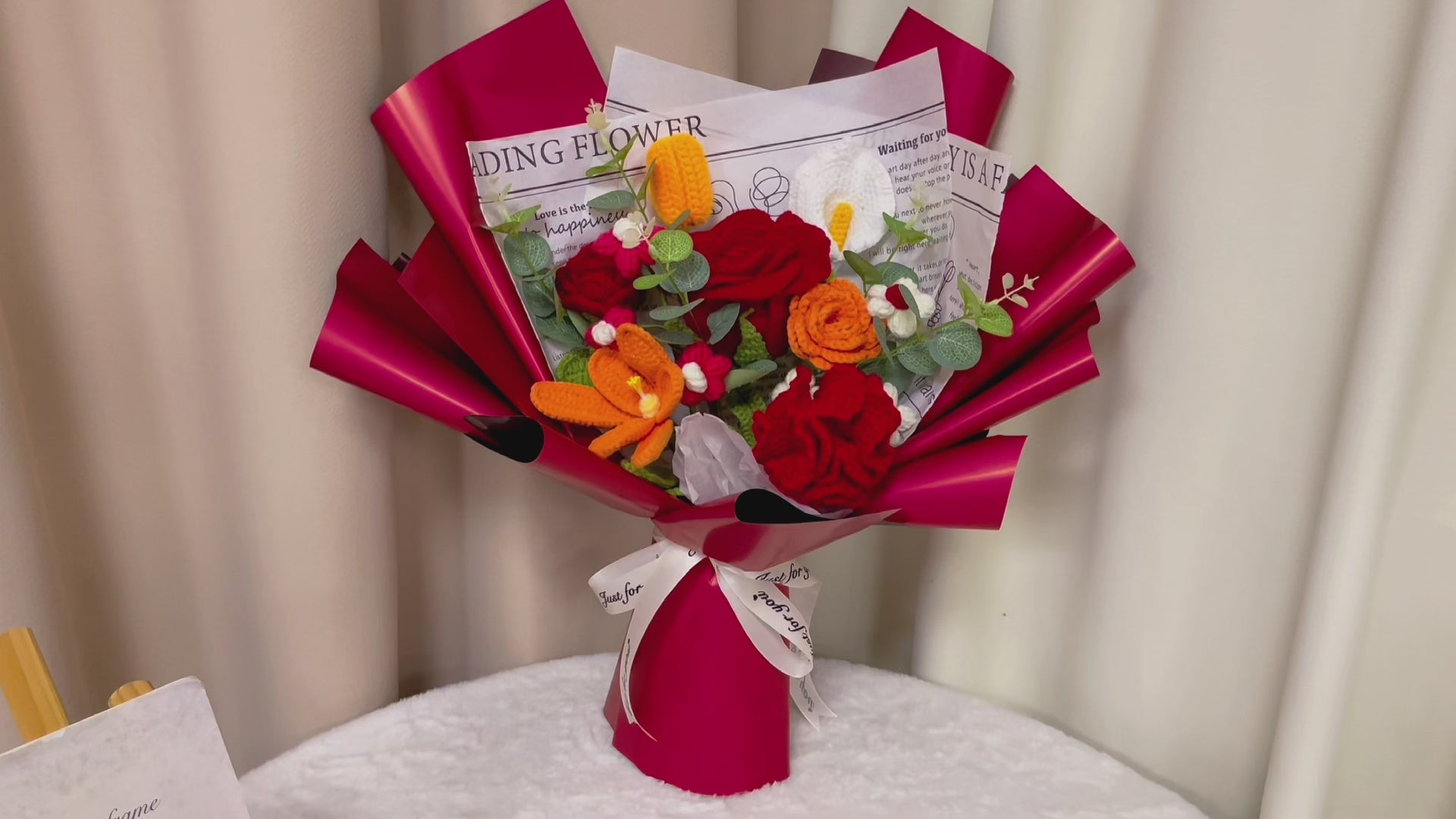 Red & Orange-Toned Handcrafted Crochet Flower Bouquet - Large Red