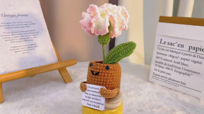 January Birth Month Carnation Bouquet - Birthday Flower Celebration Hand-Crocheted Single Stem Bouquet