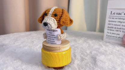 Handmade Crochet Dog Figure with Customizable Message - Dog Lover Breed French Bulldog,  Beagle, Chihuahua