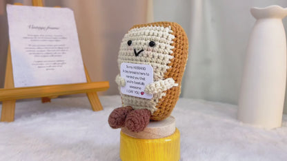 Handmade Crochet Bread Toast Ornament with Customizable Card, To My Husband Gift, Funny I Loaf You Pun, Cute Couple Gift for Husband, Valentine's Day, Anniversary, Birthday, Father's Day, Thinking of You