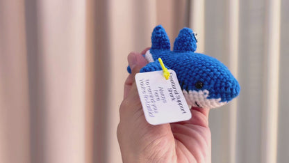 Handmade Crochet Shark Keychain - Light Blue & White Emotional Support Shark with Customizable Message Card, Hypoallergenic Cute Gift for Anxiety Relief, Friends, Kids & Shark Lovers