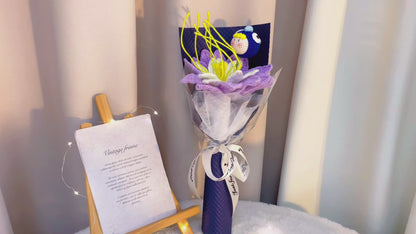 Crochet Pisces Zodiac Bouquet - Handmade White & Lilac Water Lilies with Plush Fish Doll - Hypoallergenic Floral Gift for Birthdays, Anniversaries
