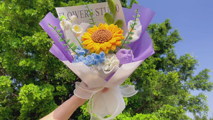 Bouquet of Adoration and Elegance - Sunflower, Lily of the Valley, Tulip, Forget-Me-Not, Eucalyptus - Allergy-Friendly Handmade Crochet Gift for Weddings, Anniversaries, Birthdays, Home Decor