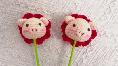 Piggy Bloom: Cabeza de cerdo tejida a mano con acabado en forma de flor para una decoración de jardín juguetona