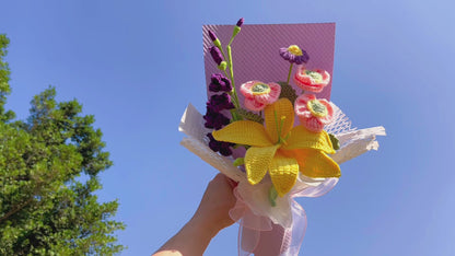 Handmade Crochet Lily Poppy Flower Bouquet - Daisies- Hypoallergenic, Pollen-Free, Artificial Forever Blooming Flowers Gift Birthday, Wedding, Anniversary, Mother's Day, Get Well Soon, Valentine's Day, Housewarming