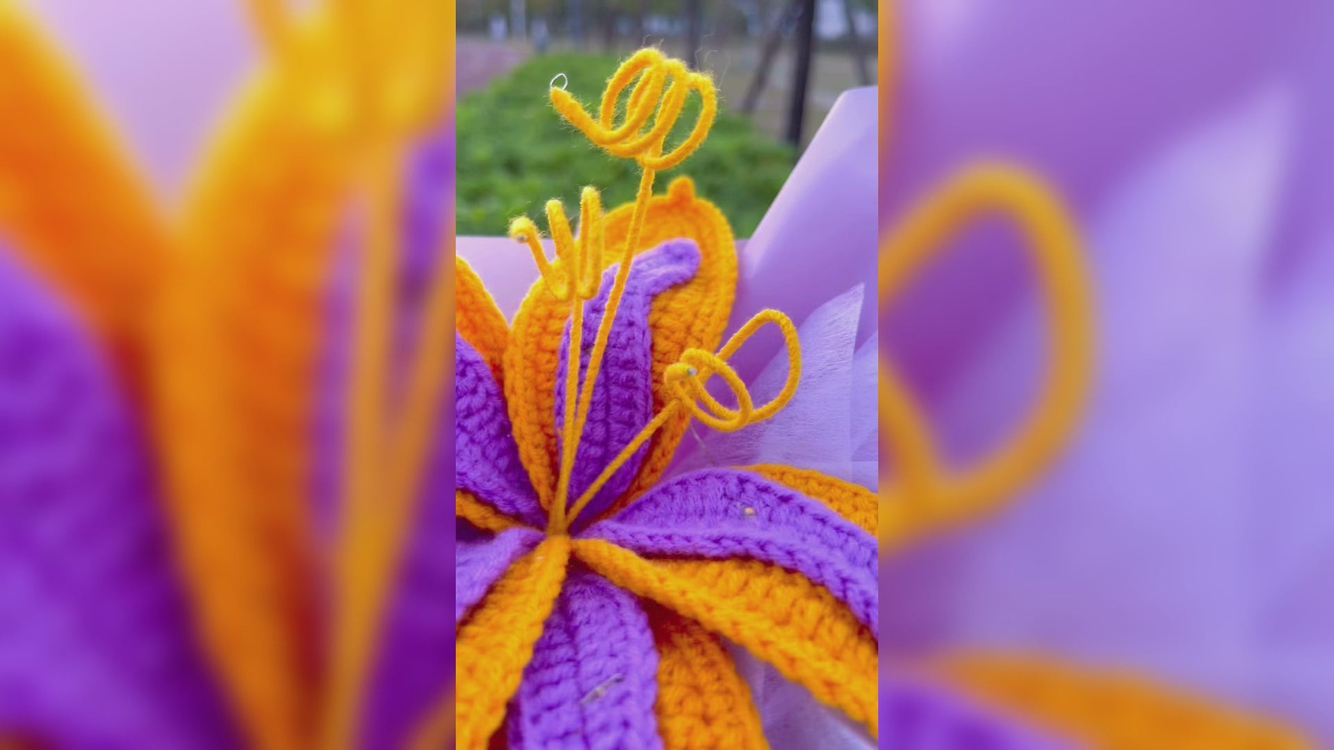 Crochet Yellow Lily Flower Stake Bouquet | The Bloom Crafter