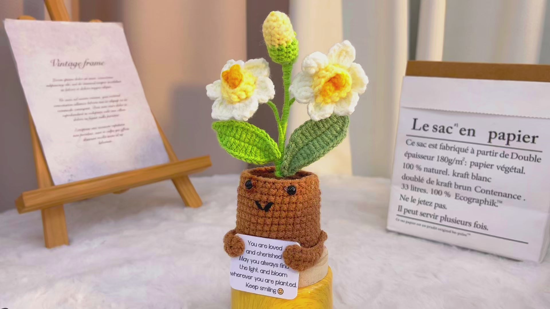 3月誕生花 スイセンブーケ｜手編み 手作りかぎ針編み 毛糸 造花 花束