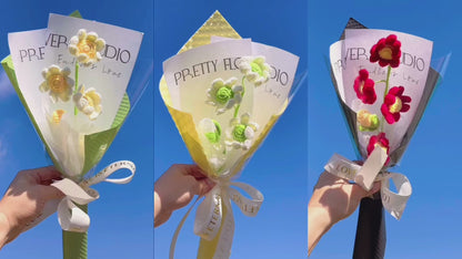 11月誕生花 キクブーケ｜手編み 手作りかぎ針編み 毛糸 造花 花束 単茎アレンジ｜上品なラッピング付き 誕生日・七五三・新たな門出の贈り物 フラワーギフト 花粉症対策・アレルギー対応