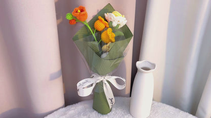 First Blush Crochet Flower Bouquet - Handmade Lily of the Valley & Rose Arrangement, Hypoallergenic First Meeting Gift - Perfect for Weddings, Anniversaries & Special Occasions