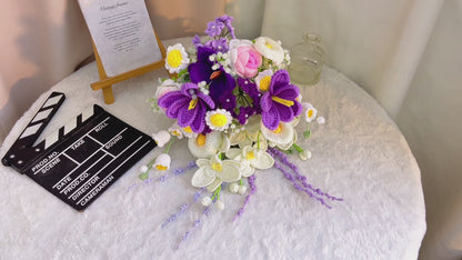 Bouquet de mariée en cascade fait main au crochet, nosegay tricoté hypoallergénique pour cérémonie, fiançailles, fête prénuptiale, bal de promo, anniversaire, Saint-Valentin – Cadeau souvenir de famille