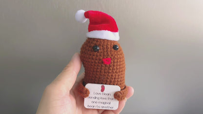 Frijol de Amor Artesanal con Abrigo de Navidad Acogedor y Tarjeta de Felicitación - Perfecto para Decoración de Festividades y Regalos