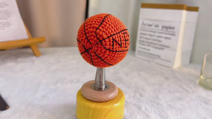Handmade Crochet Basketball with Spring Base; Amigurumi Car Dashboard &amp; Desktop Ornament | Cute Yarn Basketball Decor | Gift for Basketball Fans, Birthday, Christmas, Father's Day, Graduation | Car Interior Accessory