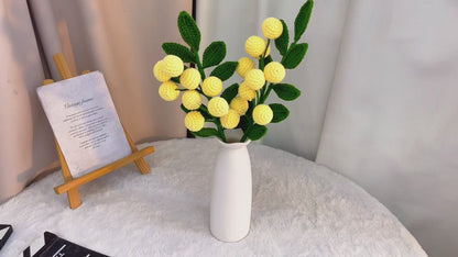 Handmade Crochet Golden Wattle Single Stem | Yellow Pom-Pom Amigurumi Flower | Australian Native Flower | Single Stems for Vase or Bouquet Arrangement | Allergy-Friendly Yarn Flowers | Gift for Birthday, Mother's Day, Anniversary, Housewarming, Home Decor