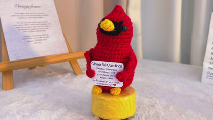 Handmade Crochet Cardinal Bird with Customizable Card, Gift for Loss of Loved One, Sympathy, Memorial, Cheerful, Remembrance Decor, Bird Lover
