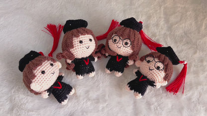 Handmade Crochet Graduation Doll Plushie – Boy and Girl Customizable Mini Amigurumi Figures for Bouquet Add-On or Keychain Attachment &nbsp;Perfect Gift for Graduation, Commencement, – Allergy-Free, Eco-Friendly Crochet Keepsake