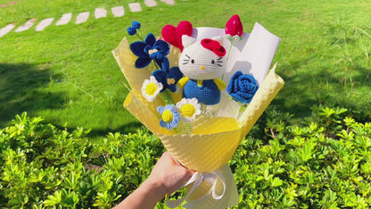 Cat Inspired Crochet Flower Bouquet - Handmade Flower Hypoallergenic Gift for Birthdays, Valentine's Day, Kids