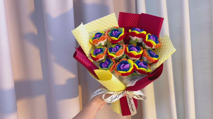Handmade Crochet Multicolor Rose Bouquet, 11-Stem Allergy-Free Forever Flowers Valentine's, Mother's Day, Anniversary, Home Decor