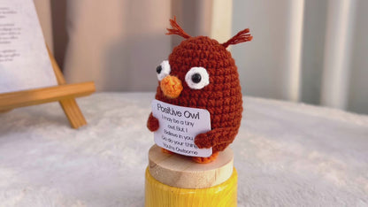 Hand Crochet Owl Ornament, Positive Message Owl with Custom Card, Encouragement Gift for Desk, Home, Valentine's, Christmas, Birthday