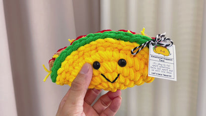 Brinquedo de Pelúcia Mexicano Taco de Apoio Emocional Feito à Mão em Crochê com Texto Personalizável: Presente de Amizade, Companheiro Positivo