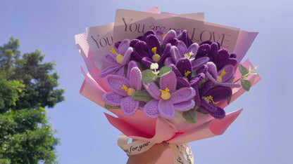 Mixed Purple Tulip Crochet Bouquet - Handcrafted 12 Purple & Light Purple Tulips - Allergy-Friendly Gift for Weddings, Birthdays, and Home Décor