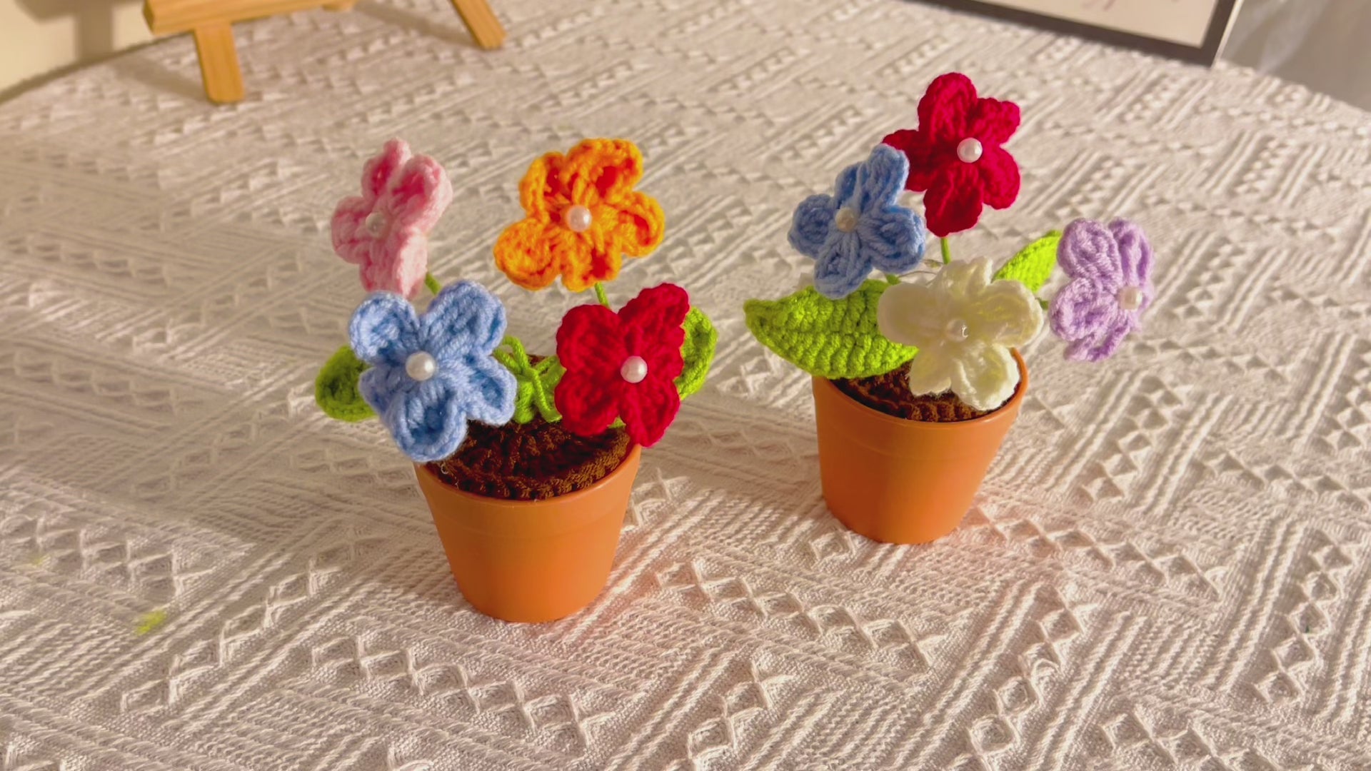 Handmade Crochet Forget-Me-Not Plant - Realistic Faux Flower