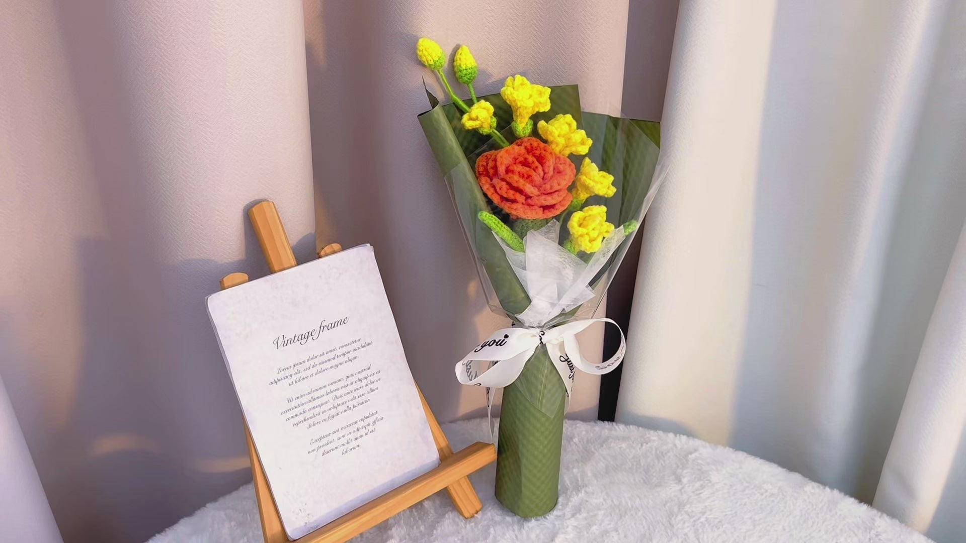 Golden Sunshine Crochet Cornflower & Rose Bouquet - Handmade