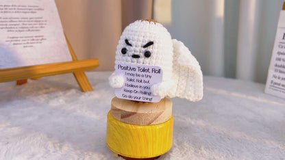 Crochet Toilet Paper Roll with Customizable Card, Handmade Funny Bathroom Novelty Gift for Friends, Positive Toilet Roll Joke, White Elephant, Gag Gift