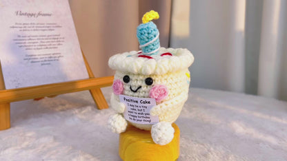 Crochet Birthday Cake with Customizable Card, Positive Cake Motivational Gift for Friends, Coworkers, Office, Happy Birthday, Encouragement