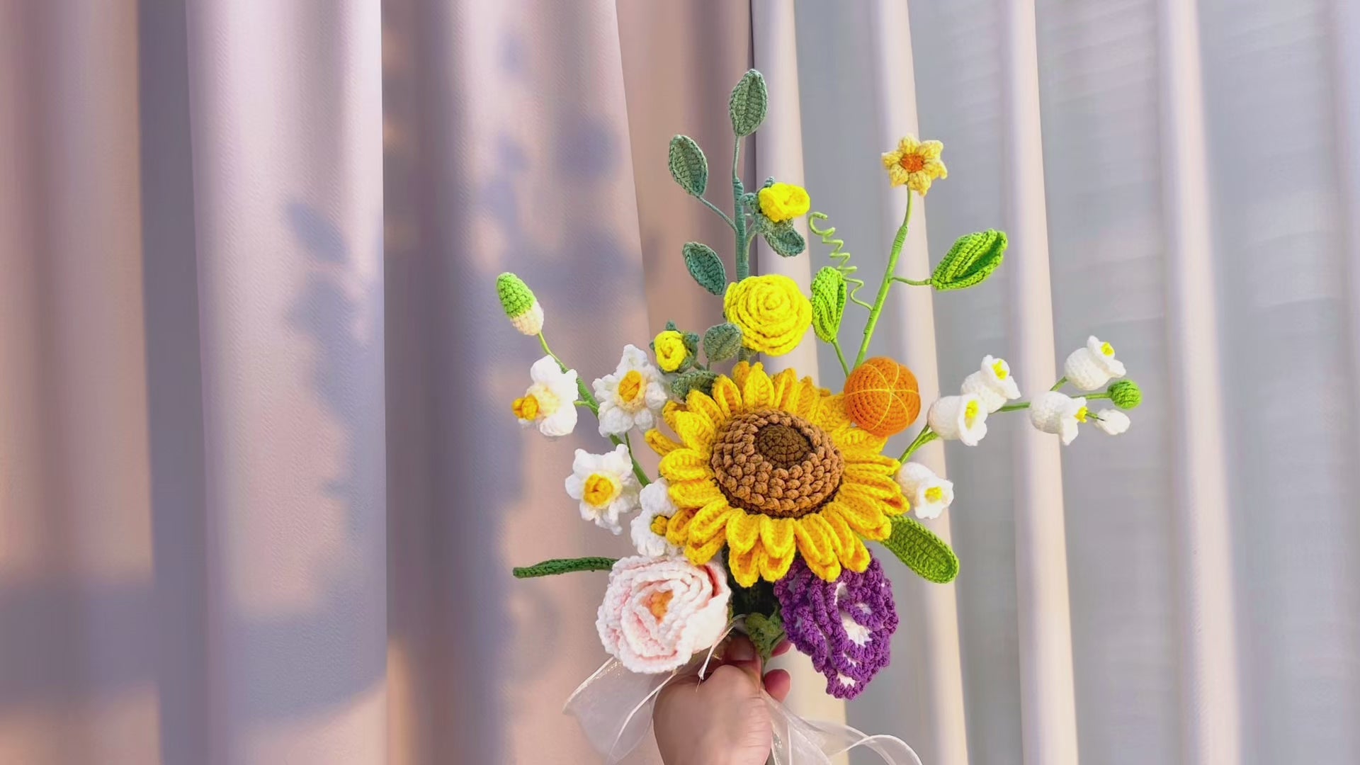 Hand-Crochet Ready-for-Vase Floral Arrangement - Hypoallergenic Artifi