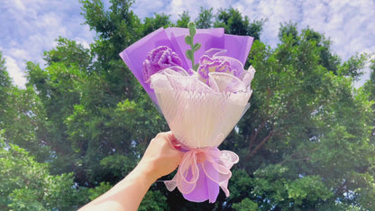 Hanaya Series Handmade Purple Theme Carnations Crochet Bouquet - Hypoallergenic Everlasting Floral Arrangement Mother's Day Gift Set