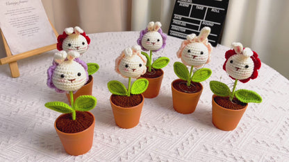Piantina a forma di testa di coniglio a crochet fatta a mano - Simpatica vaschetta a forma di animale - Adorabile arredamento per la casa - Regalo perfetto per bambini e amanti degli animali - Artigianale