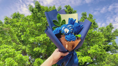 Marineblauer Vintage-Blumenstrauß mit Rosen, Nelken und Tulpen - handgefertigtes, elegantes japanisches Blumengeschenk für sie mit Heuschnupfenallergie