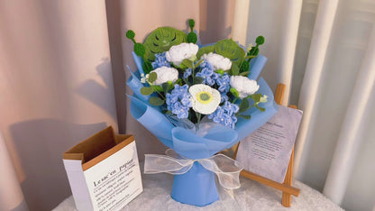 Handmade Crochet Hydrangea Bouquet - Roses, Forget-Me-Nots, Poppies - Flowers for Wedding, Bridal, Anniversary, Gift for Her, Birthday, Thank You Gift