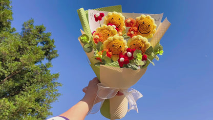 Smiling Sunflowers Crochet Flower Bouquet - Forever Blooming Artificial Flowers for Home Decor, Gift for Birthday, Wedding, Anniversary, Mother’s Day, Valentine’s Day, Get Well Soon