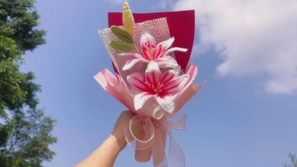 Crochet Double-Headed Lily Bouquet, Handmade Flower Home Decor, Allergy-Free Gift for Her Mom Wife, Birthday Anniversary Get Well Soon