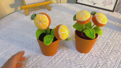 Piante in vaso a maglia artigianale di tipo mandarino - Decorazione domestica carina - Piante fatte di materiale sintetico realistiche - Regalo perfetto per gli amanti delle piante - Fatto a mano