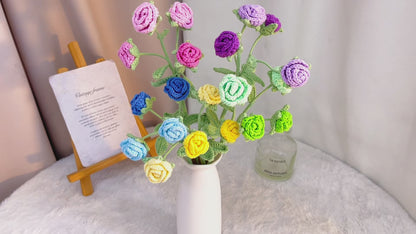 Handmade Crochet Four Head Rose Single Flower – Allergy-Free Fake Flower, Weddings, Anniversaries, Valentine’s Day, Mother’s Day, Baby Showers, Home Decor, Photo Props