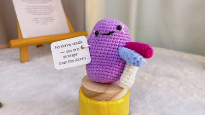 Crochet Kidney Desk Ornament Customizable Card – Handmade Gift for Get Well Soon, Surgery Recovery, Transplant, Nurses, Doctors – White Elephant, Secret Santa