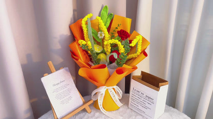 Bouquet d’élégance d’agrumes au crochet fait à la main - Citron, rose et orge - Cadeaux magnifiques pour toute occasion