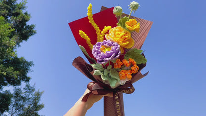 Handmade Crochet Peony Barley Hibiscus Flower Bouquet – Perfect for Anniversary, Birthday, Mother's Day, Valentine's Day, Get Well Soon, Sympathy, Thanksgiving
