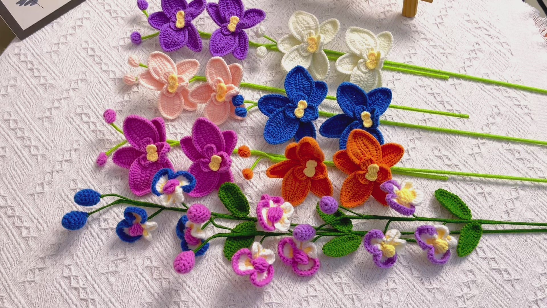 August Birth Month Orchid Bouquet - Handcrafted Hooked Single Stem