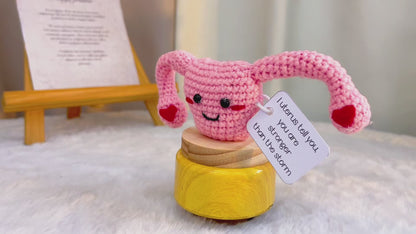 Crochet Uterus Desk Ornament with Customizable Card – Handmade Pun Gift for Women – Get Well Soon, Cheer Up