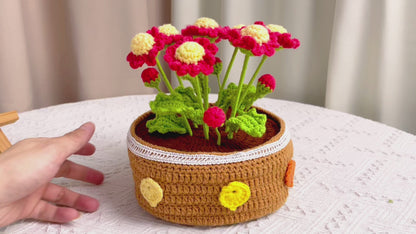 Handcrafted Large Plant Pot Arrangement with 8 Red Daisies for Indoor Decor & Gift Giving