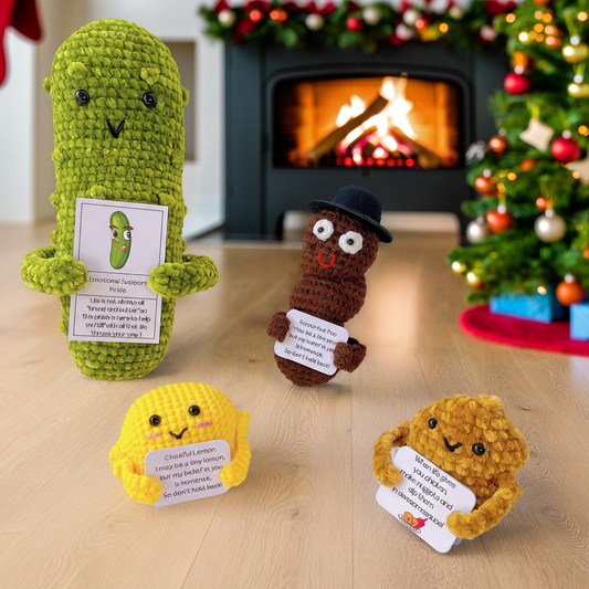 Personalized Text Crochet Emotional Support Pickle Poo Lemon Nugget - Birthday Get Well Recovery Surgery Stress Relief Xmas Christmas White Elephant Gifts