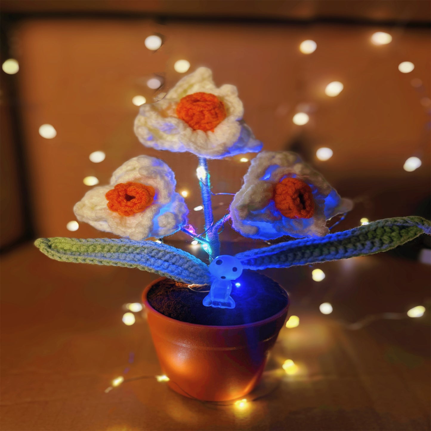 Narciso in vaso - Pianta d'interno per casa o ufficio, fatta a mano, a maglia, camera da letto, fiore eterno, regalo per lei, luce notturna