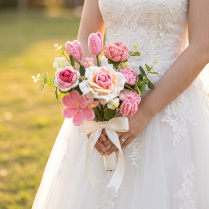 Wedding Blooming Splendor: Handcrafted Crocheted Pink Collection Bouquet - A Luxurious Tapestry of Yarn and Elegance